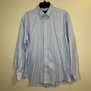 Lands End Men's Blue Stripe Non Iron Pinpoint Oxford Dress LS Shirt 16-34
